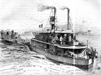 Départ d'une cannonière à Hanoï en 1885